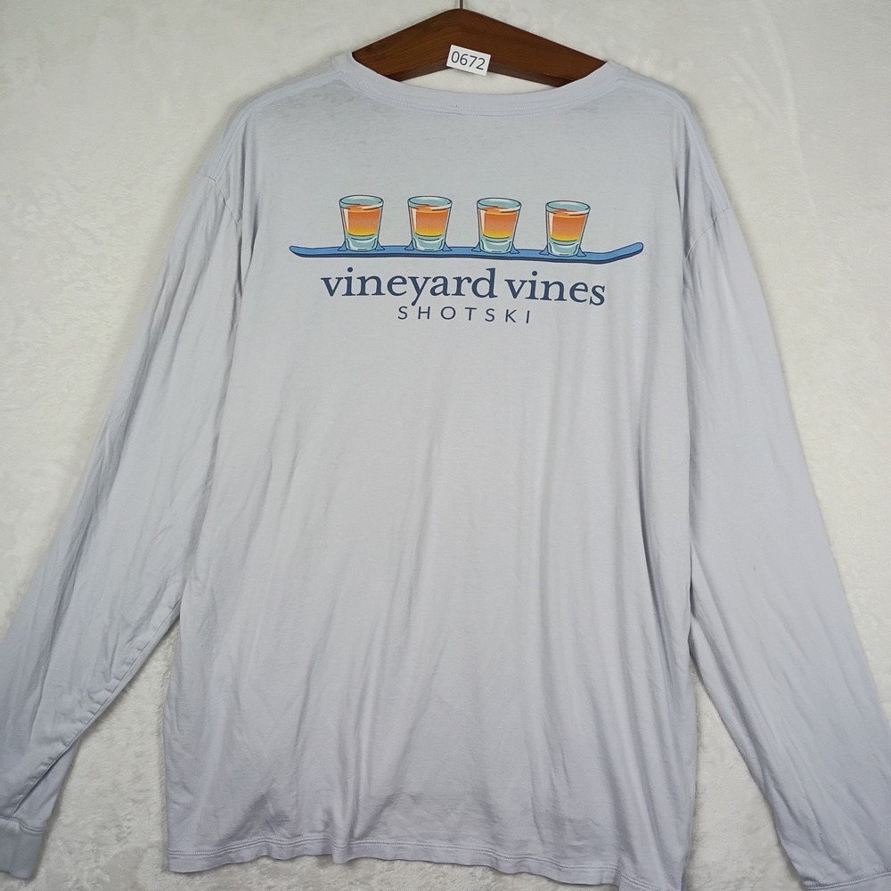 Vineyard Vines Long Sleeve Shirt Mens 2XT Blue Shotski Graphic Pocket Tee Cotton